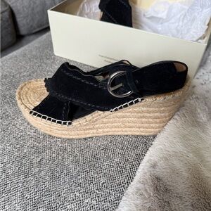 Marc Fisher Black Wedge Espadrilles with Buckle Closure